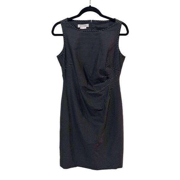 Kay Unger Black Striped A-line faux wrap Mini Sheath Dress Size 6 Vintage - Picture 1 of 10